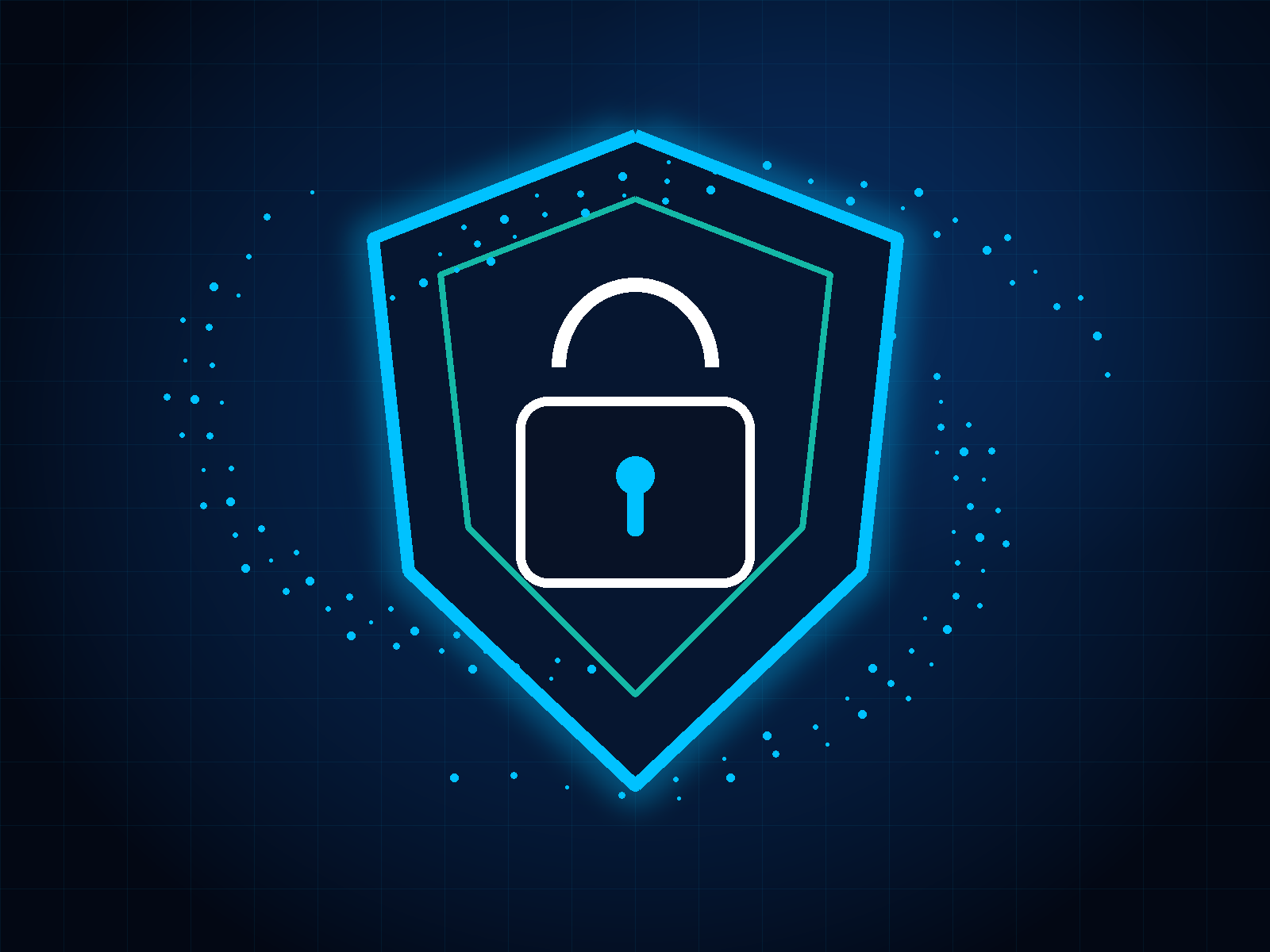Managed cybersecurity shield protecting a small business network — endpoint protection and 24/7 monitoring
